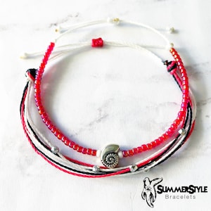 Sunset Seashell Adjustable Waterproof Bracelet Pack, Seashell Gift, Swirl Shell Bracelet, Seed Bead Bracelet, SummerStyle Bracelets