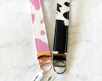 Cow Print Key Fob Wristlet, 6.5in Wristlet Lanyard, Keychain Wristlet, Cow Gift, Handmade Lanyard, SummerStyle Bracelets