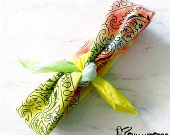 Pañuelo bandana cítrico a rayas, pañuelo tie-dye, pañuelo para la cabeza, accesorios para el cabello, pulseras de estilo veraniego