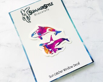 Watercolor Orca Whale Sun Catcher Window Decal, Killer Whale Decal, Sun Catcher, Rainbow Prism, SummerStyle Bracelets