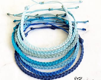 Shades of Blue Skinny Braided Bracelets, Friendship Bracelets, Stackable Bracelets, Hope Jewelry, SummerStyle Bracelets