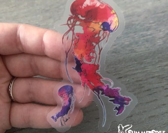 Clear Watercolor Jellyfish Waterproof Sticker, Jellyfish Sticker, Waterproof Decals, Water Bottle Stickers, SummerStyle Bracelets