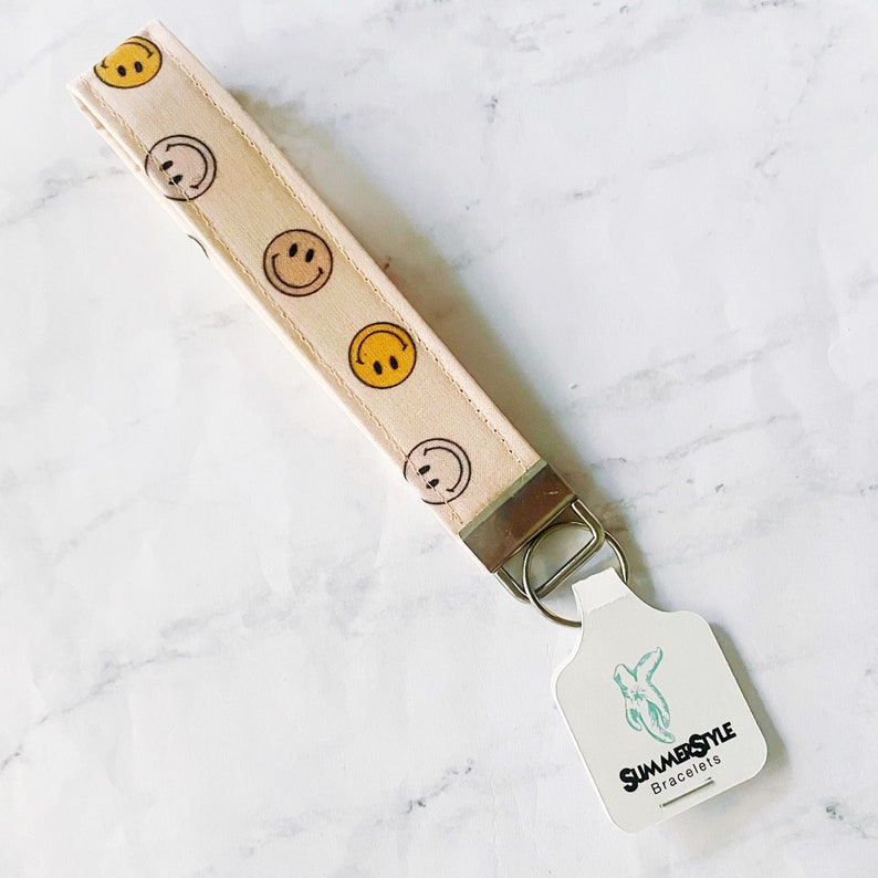 Smiley Face Key Fob Wristlet 6.5in Wristlet Lanyard Keychain Etsy