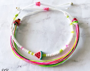 Wanna Watermelon Adjustable Waterproof Bracelet Pack, Watermelon Gift, Watermelon Bracelet, Wax Cord Bracelet, Waterproof Cord