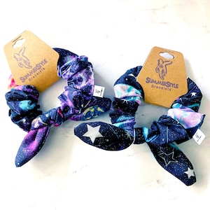 Glittering Galaxy Bow Scrunchie, Space Gift, Hair Accessories, Bow Hair Tie, SummerStyle Bracelets