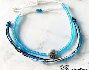 Ocean Seashell verstelbaar waterdicht armbandpakket, schelpcadeau, wervelende schelparmband, kraalarmband met rocailles, armbanden zomerstijl