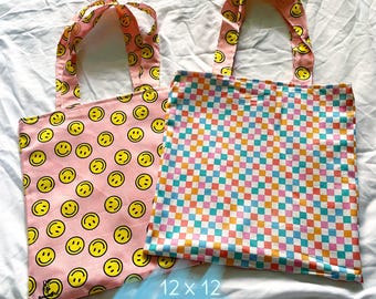 Happy Vibes Reversible Bookish Tote Bag, Reversible Tote, Tablet Bag, Book Tote, SummerStyle Bracelets