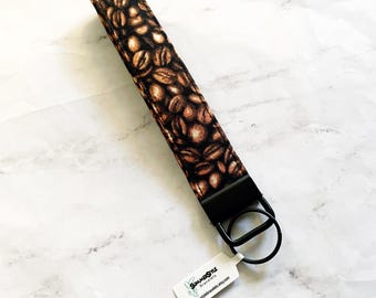 Coffee Beans Key Fob Wristlet, 6.5in Wristlet Lanyard, Keychain Wristlet, Handmade Lanyard, SummerStyle Bracelets