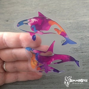 Clear Watercolor Orca Whale Waterproof Sticker, Killer Whale Sticker, Waterproof Decals, Water Bottle Stickers, SummerStyle Bracelets