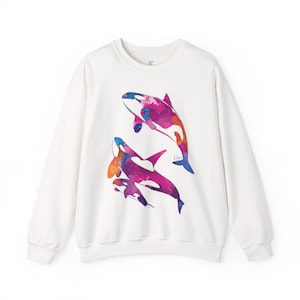 Watercolor Orca Unisex Heavy Blend Crewneck Sweatshirt, Orca Whale Sweatshirt, Cotton Crewneck, SummerStyle Bracelets