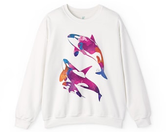 Watercolor Orca Unisex Heavy Blend Crewneck Sweatshirt, Orca Whale Sweatshirt, Cotton Crewneck, SummerStyle Bracelets