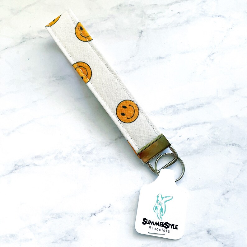 Smiley Face Key Fob Wristlet 6.5in Wristlet Lanyard Keychain Etsy
