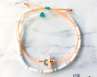 Peachy Rainbow Adjustable Waterproof Bracelet Pack, Rainbow Gift, Rainbow Bracelet, Wax Cord Bracelet, SummerStyle Bracelets