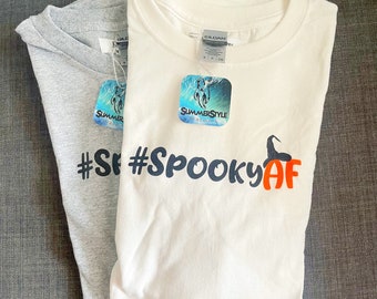 Halloween Unisex #SpookyAF Cotton T-shirt, Halloween Apparel, Screen Printed Tee, SummerStyle Bracelets