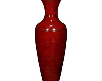 Classic Bamboo Floor Vase | Natural Handmade Bamboo Floor Vase in Red Oil