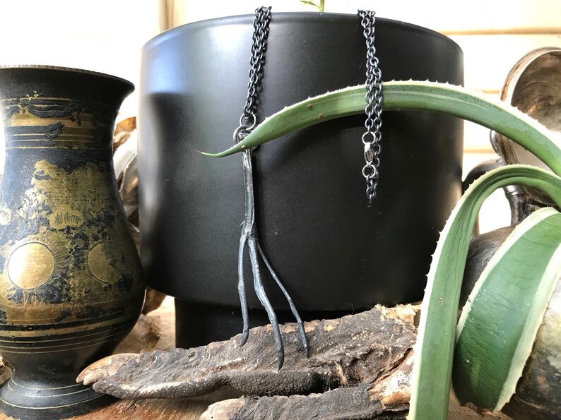 Black Silver Claw Pendant Oxidised Silver Necklace