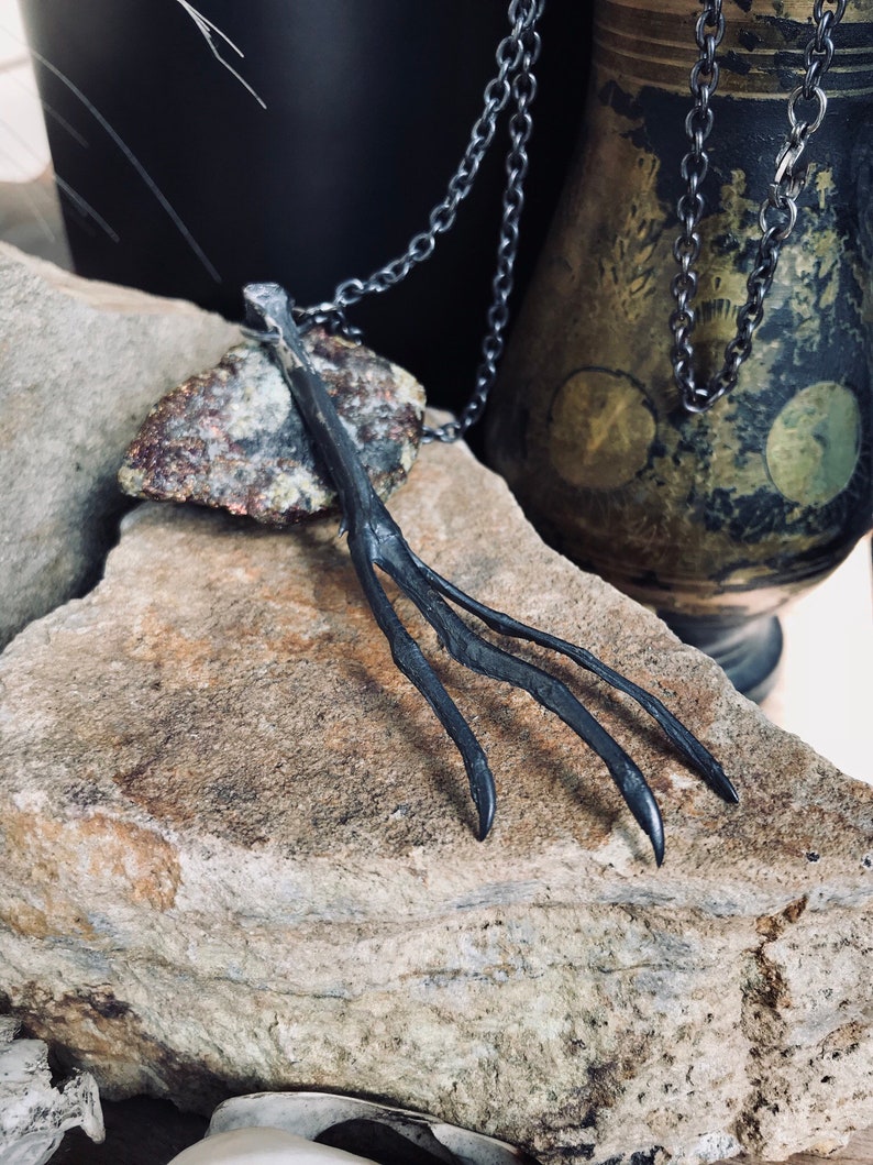 Black Silver Claw Pendant Oxidised Silver Necklace