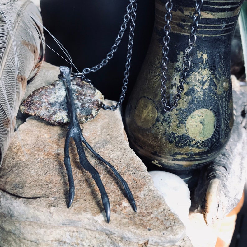 Black Silver Claw Pendant Oxidised Silver Necklace