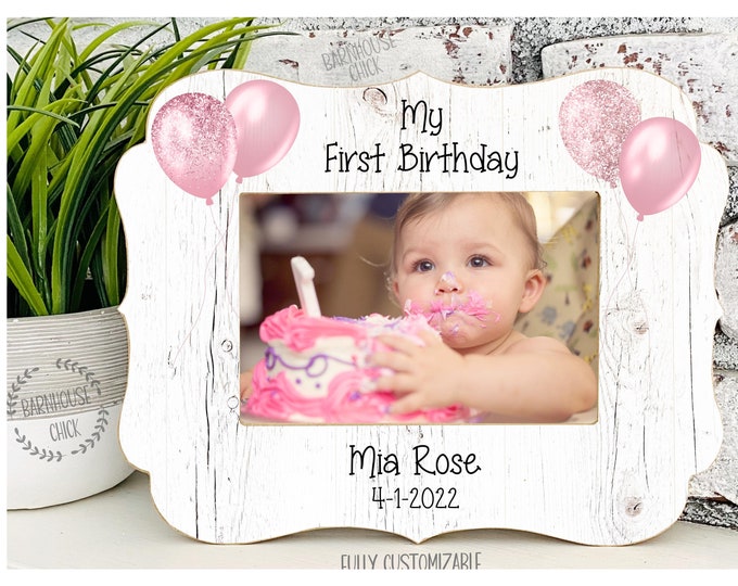 Girls First 1st Birthday Frame Birthday Party Personalized Custom Photo ...