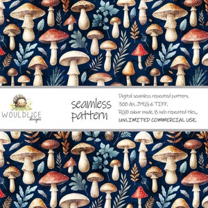 Impression de motif de fichier sans couture champignon, champignon vénéneux bébé fille garçon automne modèle sans couture pour tissus d'automne, téléchargement numérique