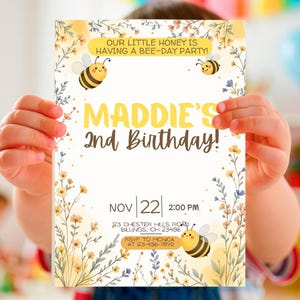Bee Birthday Invitation | Editable Bee-Day Party Invite | Any Age | Canva Template | Download | Bumble Bee Theme | Honey Bee Kids Birthday