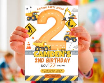 Editable Construction Birthday Invitation | 2nd Birthday Invite | Dump Truck Party Theme | Editable Template | Instant Download | Boy Invite