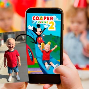 Your Child along with Mickey! Mickey Mouse Video Invitation, Mickey Birthday Invite, 1st Birthday Mickey, Oh Twodles invite, Premium invite
