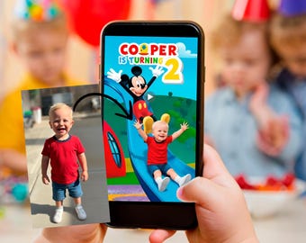Your Child along with Mickey! Mickey Mouse Video Invitation, Mickey Birthday Invite, 1st Birthday Mickey, Oh Twodles invite, Premium invite