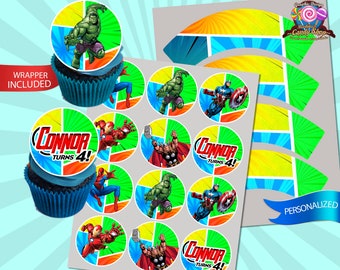 Avengers, Numérique, Cupcake Toppers, Designs, Fête, Anniversaire, Décoration, Personnalisé, Gâteau, Thor, Spiderman, Hulk, Captain America, Iron Man