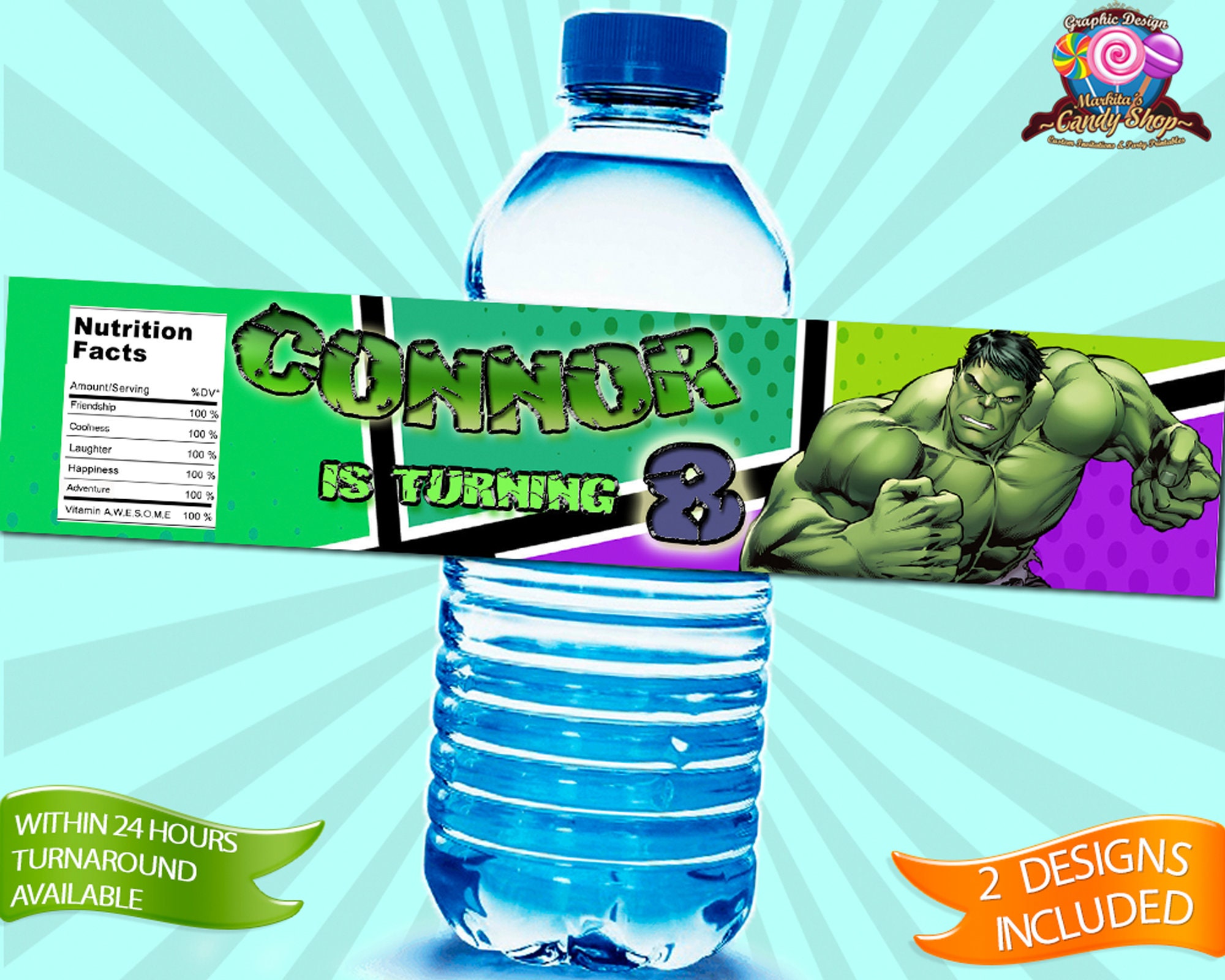 Hulk, Digital, Water Bottle, Labels, Design, Party, Birthday