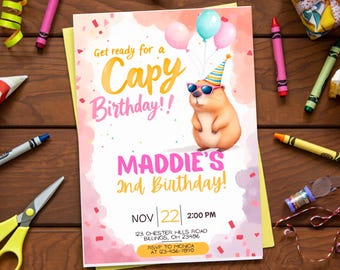 Capybara Birthday Invitation | Editable Canva Template | Capy Birthday! | Instant Download | Funny Animal Party Invite | Any Age