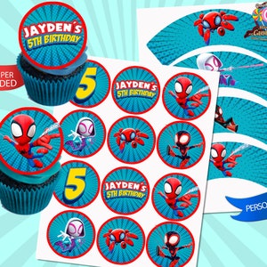 Spidey and his amazing friends, Digital, Cupcake Toppers, Designs, Party, Birthday, Decoration, Custom, Cake