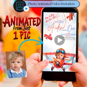 Airplane Animated Video Invitation | "How Time Flies!" 1st Birthday Invite | Personalized Digital Party Invitation | Plane Pilot Birthday