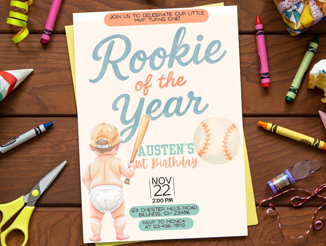 Baseball 1st Birthday Invitation | Rookie of the Year Party | Editable ...