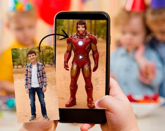 Custom Superhero Video Birthday Invitation | Animated Digital Invite with Child Photo | Personalized Epic Party Design, Iron Superhero
