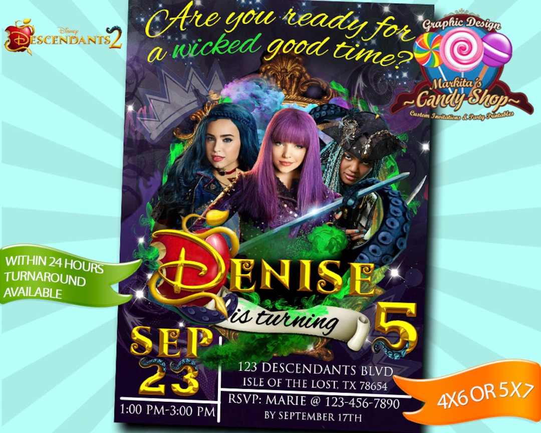 Descendants 2, Invitation, Decorations, Digital, Invite, Custom