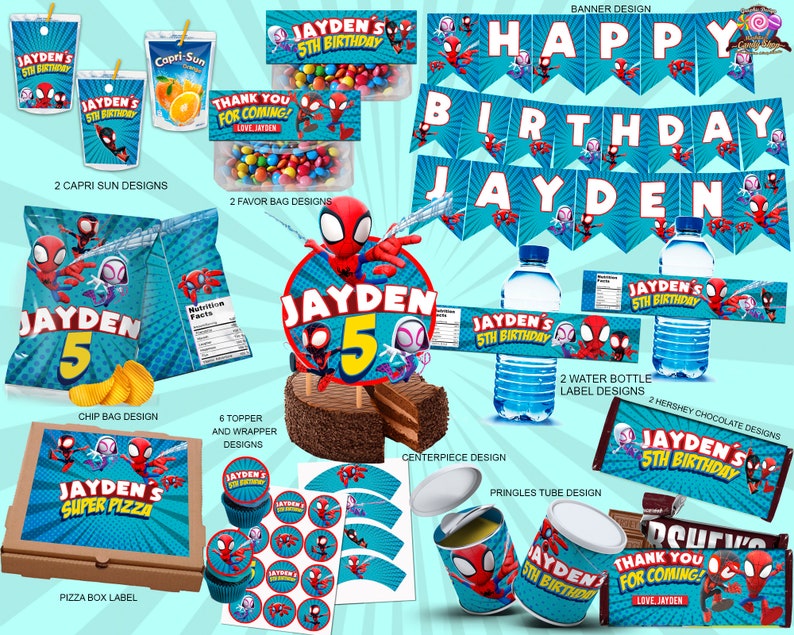 Spidey and his amazing friends, Digital, Favor bag, label, Designs, Party, Birthday, Decoration, Custom, Favors, Decor, Bags, Personalized image 3