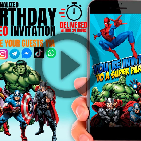 Superheroes, Video Invitation, Invitations, digital, Invite, custom, personalized, birthday, party, Card