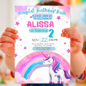 Unicorn Birthday Party Invitation | Editable Girl’s Rainbow Invite | Any Age | Whimsical Pastel Canva Template | Instant Download