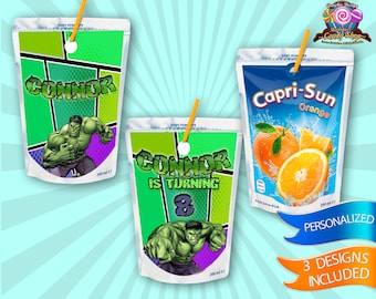 Hulk, Digital, Capri Sun, Pouch, Label, Design, Party, Birthday, Decoration, Custom, Avengers, Incredible, Superhero, Superheroes, Spiderman