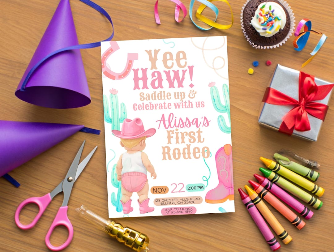 First Rodeo Girl Birthday Invitation | Cowgirl 1st Birthday Editable ...