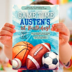 Game Time Sports Birthday Invitation | Editable Sports Theme Party Template | Football Baseball Basketball Soccer | Any Age Download