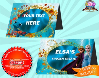 Frozen, 2, Food Tents, Printable, Digital, Design, Instant download, Party, Birthday, Decoration, Custom, decorations,  editable, Table tent
