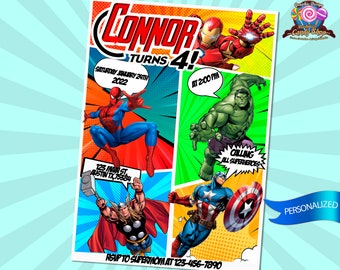 Avengers, Invitation, Decorations, digital, Invite, custom, personalized, birthday, party, Card, Hulk, Spiderman, Iron Man, Captain America