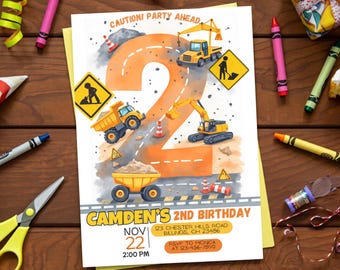 Editable Construction Birthday Invitation | 2nd Birthday Invite | Dump Truck Party Theme | Editable Template | Instant Download | Boy Invite