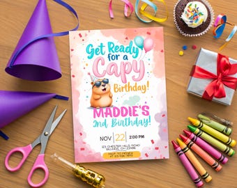 Capybara Birthday Invitation | Editable Canva Template | Capy Birthday! | Instant Download | Funny Animal Party Invite | Any Age