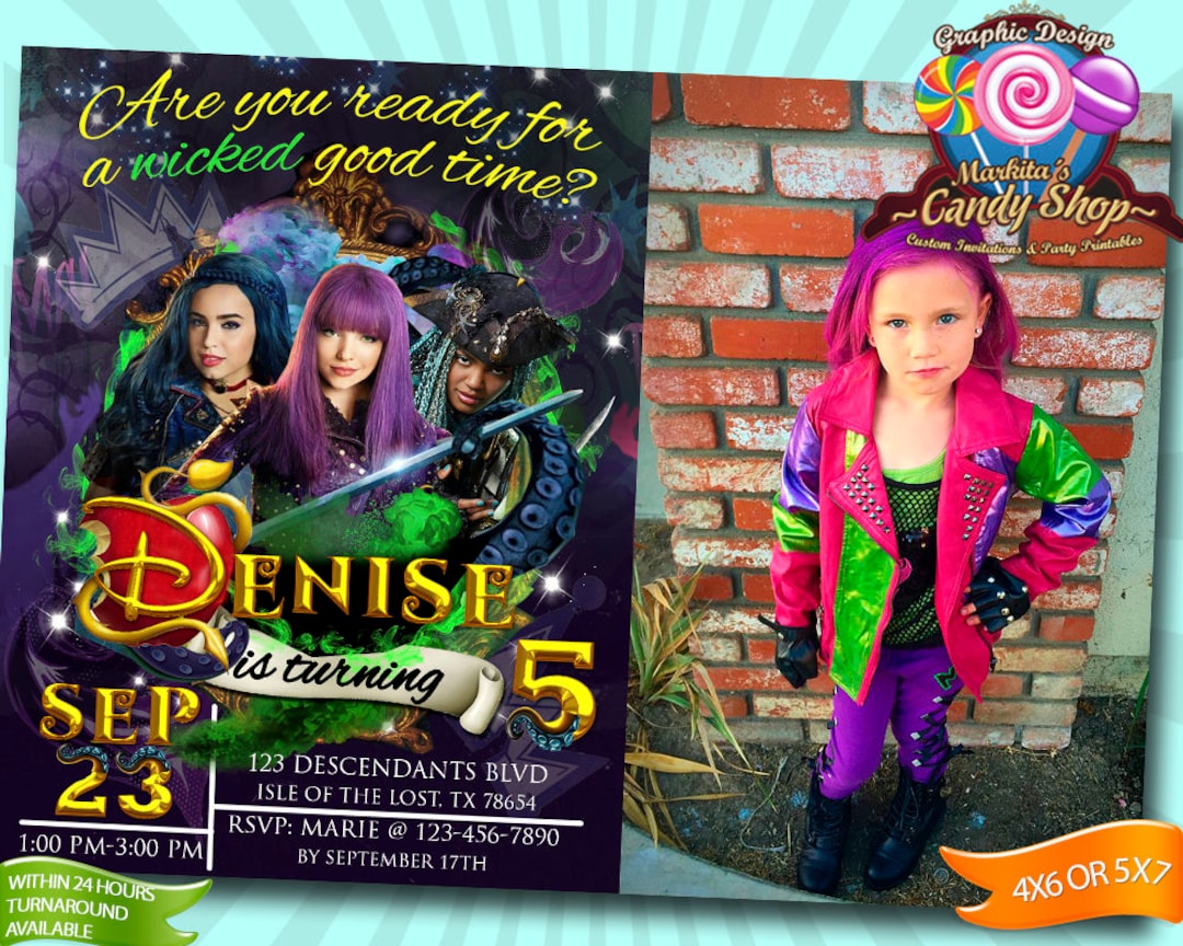 Descendants 2, Invitation, Decorations, Digital, Invite, Custom