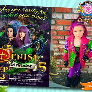 Descendants 2, Invitation, Decorations, digital, Invite, custom, personalized, birthday, party, 2, Disney, Descendants, Descendientes, photo