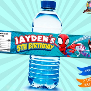 Spidey and his amazing friends, Digital, Water bottle, labels, Design, Party, Birthday, Decoration, Custom, Wrappers, Label, Bottle, Decor