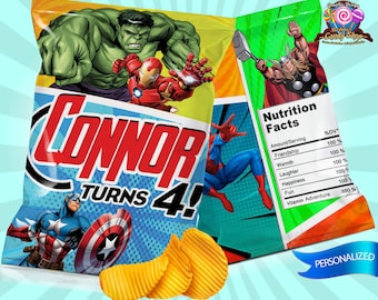 Avengers, Digital, Chip bag, Label, Design, Party, Birthday, Decoration, Custom, Personalized, DIY, Chips, Wrapper, Hulk, Spiderman, Thor